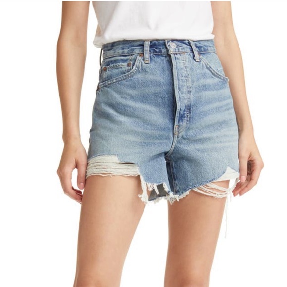 NWT RE/DONE 50s Cut Off High Waist Organic Cotton Jean Denim Shorts - Picture 2 of 11